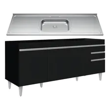 Balcão Gabinete Com Pia 180cm Dallas Preto - Lumil Foto  mini 1