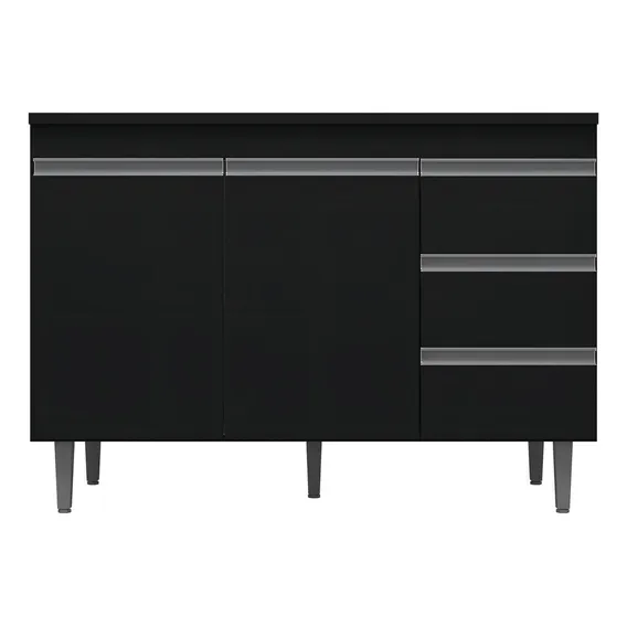 Balcão Gabinete Cozinha 120cm Com Tampo 2 Portas Preto Foto 1