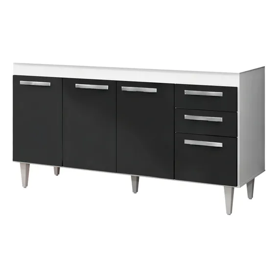 Balcão Gabinete De Pia 150cm Lisboa 4pts 2gav Branco/preto - Foto 1