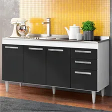 Balcão Gabinete Lisboa C/ Pia Inox 150cm 4 Pts Branco/preto Cor Branco Foto mini 2