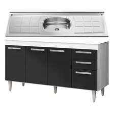 Balcão Gabinete Lisboa C/ Pia Inox 150cm 4 Pts Branco/preto Cor Branco Foto mini 1
