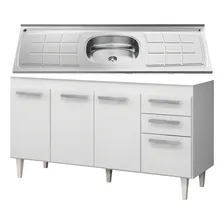 Balcão Gabinete Lisboa Com Pia Inox 150cm Armário Branco Foto mini 1