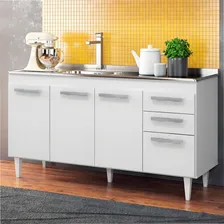 Balcão Gabinete Lisboa Com Pia Inox 150cm Armário Branco Foto mini 2