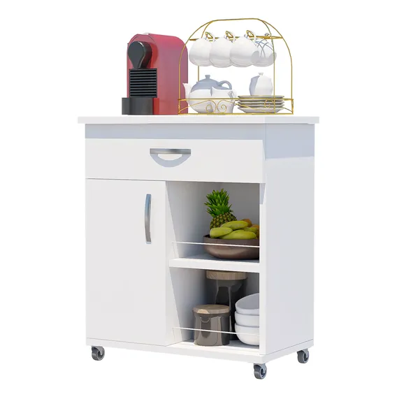 Balcão Suporte Microondas 1 Porta 1 Gaveta Cozinha Multiuso Com Rodinhas Fruteira Lançamento Móveis Bonatto Foto 1