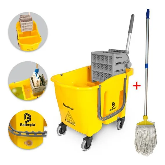 Balde Mop Espremedor Doblô Flex 30l Cabo Esfregão Bralimpia Foto 1