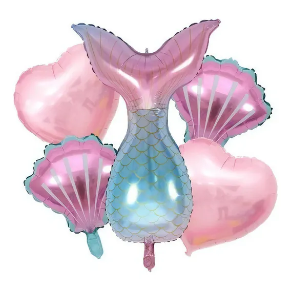 Balão Calda Sereia Balão Concha Balão Coração - Kit C/5 Fest Foto 1