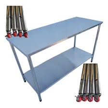 Bancada Inox 120x60 Com Rodizio Mesa Carrinho Inox Multiuso Foto mini 1