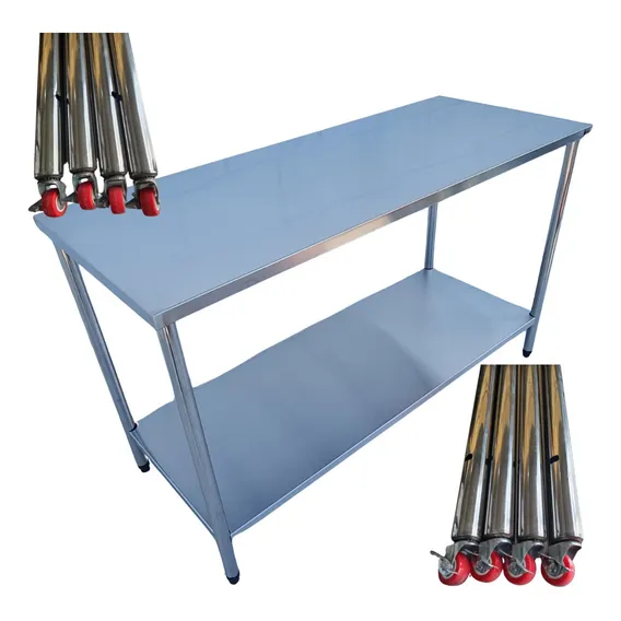 Bancada Inox 120x60 Com Rodizio Mesa Carrinho Inox Multiuso Foto 1