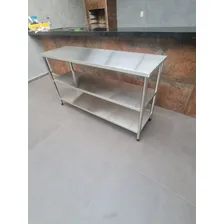 Bancada Mesa Inox Industrial 2 Prateleiras 150x70x90 Foto mini 3