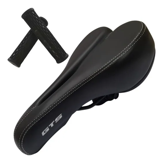 Banco Selim Vazado Gts Bike Mtb Preto Confortavel + Manopla Foto 1