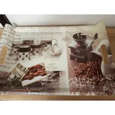 Bandeja de melamina marrom com alças decoradas para café da manhã Foto mini 2