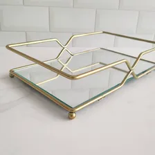 Bandeja Decorativa Espelhada Dourada 26cm Retangular Para Ba Foto mini 4