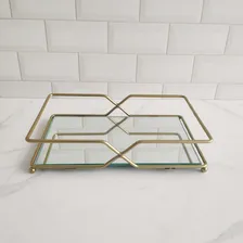 Bandeja Decorativa Espelhada Dourada 26cm Retangular Para Ba Foto mini  3