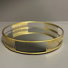 Bandeja Decorativa Redonda Dourada Em Metal Com Espelho 20cm Cor Dourado Foto mini 3