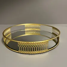 Bandeja Decorativa Redonda Dourada Em Metal Com Espelho 20cm Cor Dourado Foto mini 2
