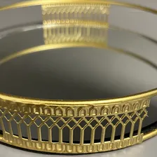 Bandeja Decorativa Redonda Dourada Em Metal Com Espelho 20cm Cor Dourado Foto mini 4