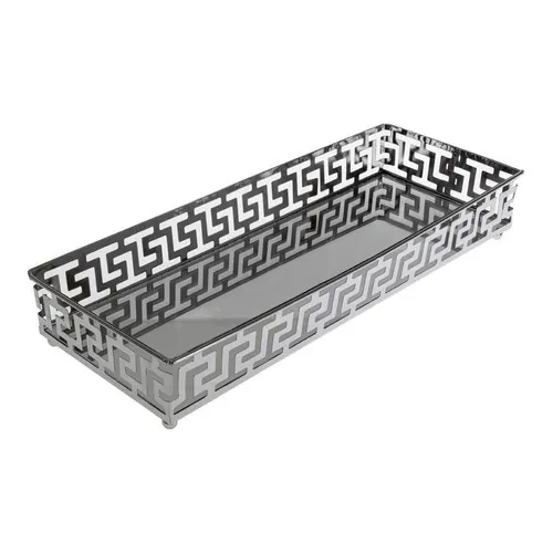 Bandeja Espelhada Retangular 11,5x30cm Decorativa St1638 Cor Prata Foto 1