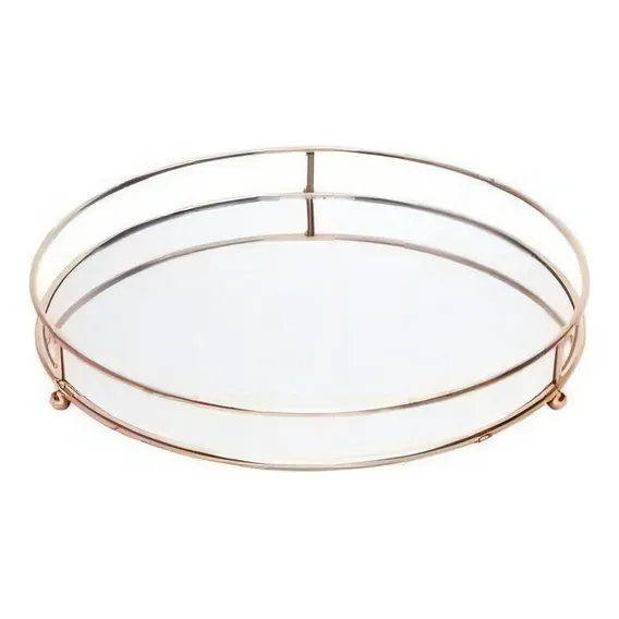 Bandeja Ferro Com Espelho Round Cooper Wire Cobre 20cm Foto 1