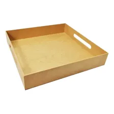 Bandeja Quadrada Com Alça Lateral 29x29x5 10un Mdf Madeira Cor Cru Foto mini  2