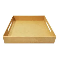 Bandeja Quadrada Com Alça Lateral 29x29x5 10un Mdf Madeira Cor Cru Foto  mini 1