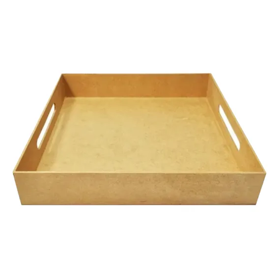 Bandeja Quadrada Com Alça Lateral 29x29x5 10un Mdf Madeira Cor Cru Foto 1