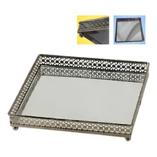 Bandeja Quadrada De Ferro Com Espelho - 16x16 Cm Btc Kv0078 Foto  mini 1