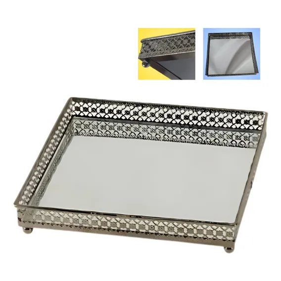 Bandeja Quadrada De Ferro Com Espelho - 16x16 Cm Btc Kv0078 Foto 1