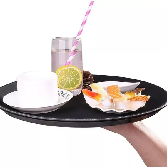Bandeja Redonda Antiderrapante 45 Cm Para Garçom Preta Foto 1