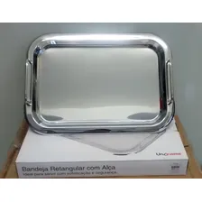 Bandeja Retangular Com Alça Servir Aço Inox Foto mini 2