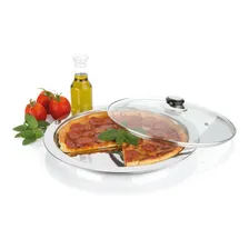 Bandeja Suporte Servir Pizza Com Tampa Bandeja Inox 32 Cm Foto mini 1