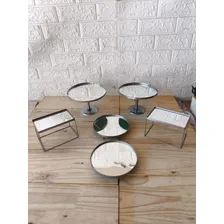 Bandejas Espelhadas Kit Com 6 Peças Festa Mesa Porta Doces Cor Prateado Foto mini 2