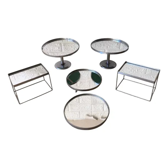 Bandejas Espelhadas Kit Com 6 Peças Festa Mesa Porta Doces Cor Prateado Foto 1