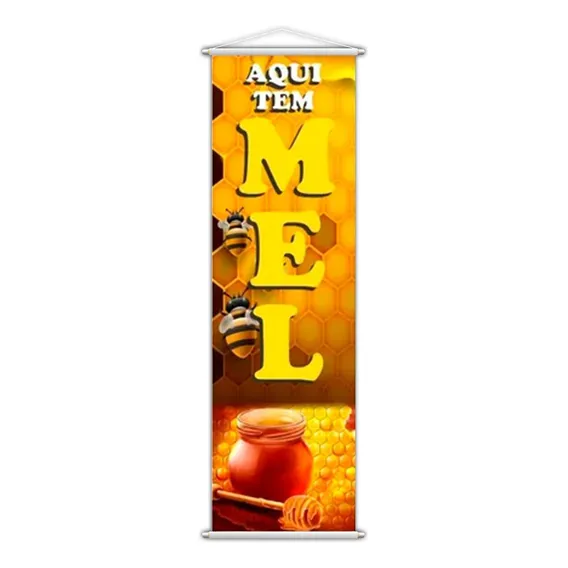 Banner Mel Abelha Favo De Mel Aqui Tem Apicultura 100x30cm Foto 1