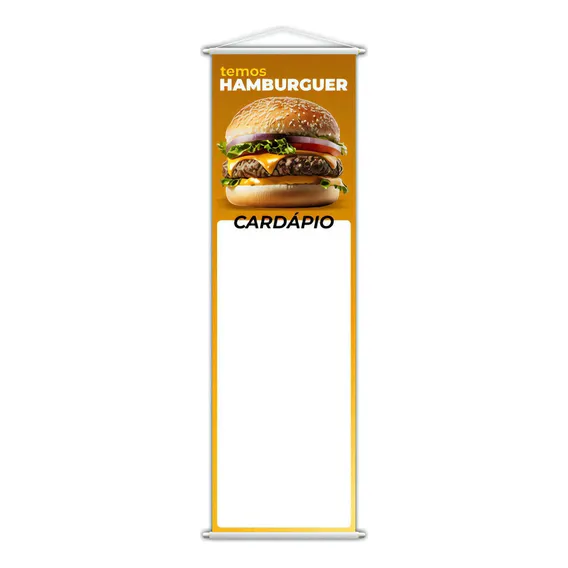 Banner Temos Hambúrguer Cardápio Fundo Branco 100x30cm Foto 1