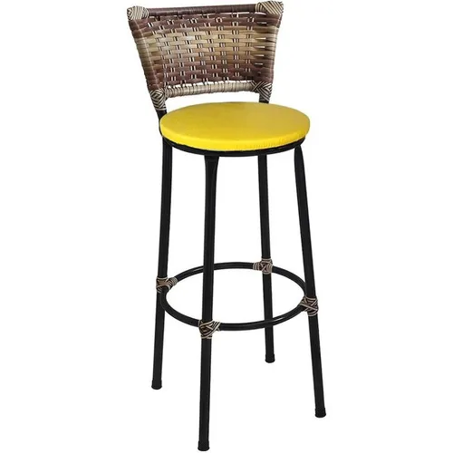 Banqueta Alta Preta Encosto Junco Capuccino Assento Amarelo Foto 1