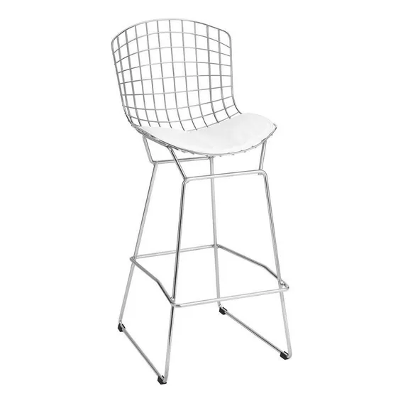 Banqueta Bertoia Branca E Cromada Cor Branco Foto 1