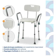 Banqueta Cadeira Banho Encosto Apoio Para Braço 135kg Med330 Foto mini 4