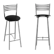 Banqueta Cozinha Cromada Redonda Ibiza Média 60cm - Flape - 1 Unidade Acabamento da estrutura Cromado Cor Preto Foto mini 1