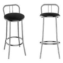 Banqueta Cozinha Cromada Redonda Napoles Baixa 50cm - Flape - 1 Unidade Acabamento Da Estrutura Cromado Cor Preto Foto mini 1