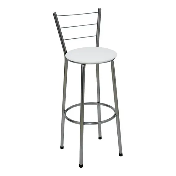Banqueta Cromada Alta Cozinha Mesa Bistr么 Assento Branco Foto 1