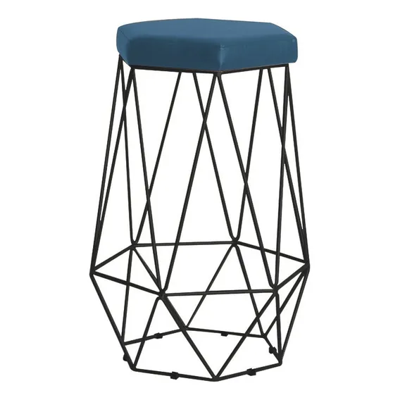 Banqueta Decorativa Rubel Preta Suede Azul Marinho Gran Belo Foto 1