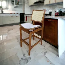 Banqueta Madeira Maciça Encosto Em Tela Estofada Silvia Wt Foto  mini 1