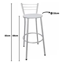 Banqueta Média Prata Com Encosto Para Cozinha Assento Branco Foto mini 2