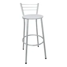 Banqueta Média Prata Com Encosto Para Cozinha Assento Branco Foto mini 1