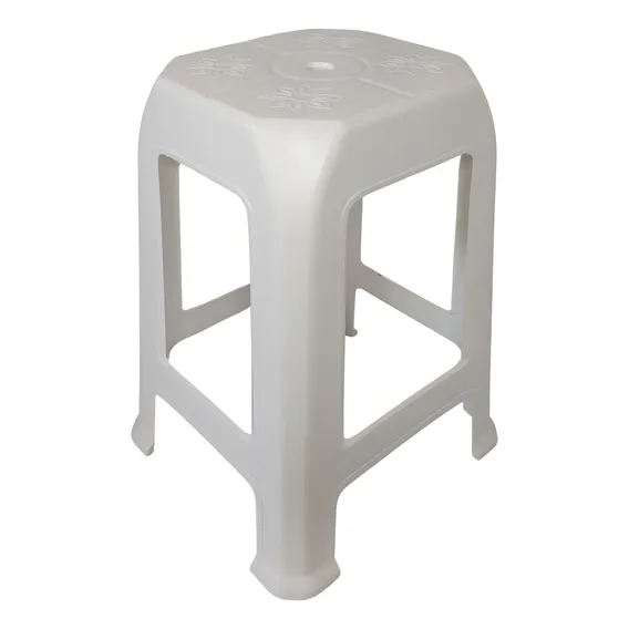 Banqueta Plástica Reforçada Branca Empilhavel Multiuso Cor Branco Foto 1