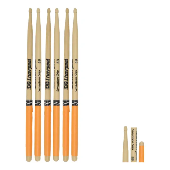 Baqueta Liverpool Sensation Grip Eva Laranja 3 Pares Madeira Tamanho 5b Foto 1