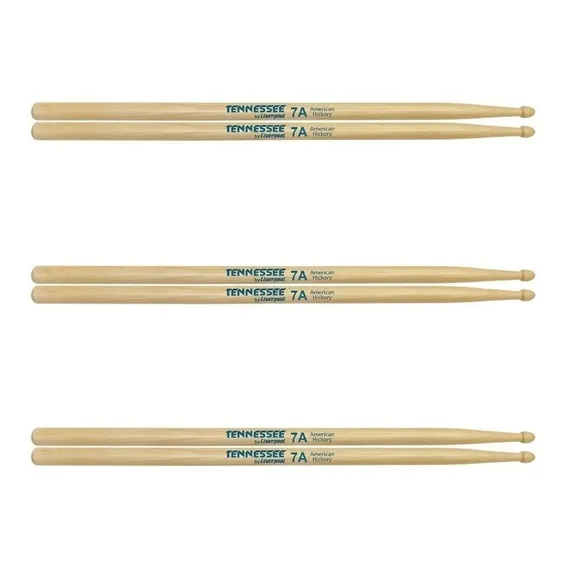 Baqueta Tennessee Hickory 7a Madeira Liverpool Kit 3 Pares Cor Natural Foto 1