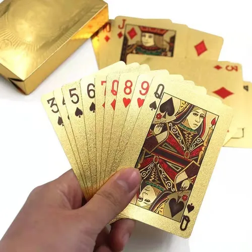 Baralho Dourado Ouro 24k Dollar Poker Cartas Jogos P'agua Personagem Dolar Foto 1