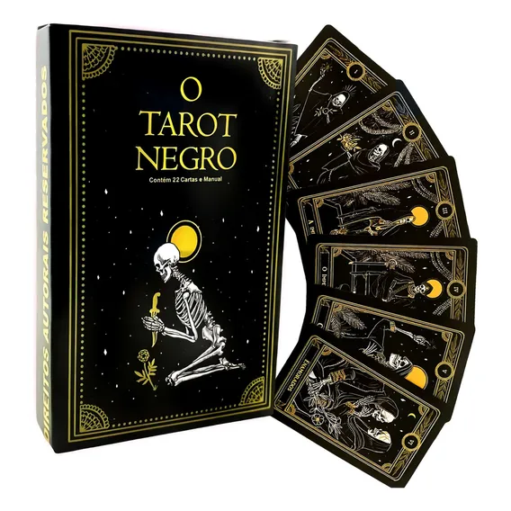 Baralho Tarot Marselha Negro 22 Cartas + Manual Quimbanda Foto 1