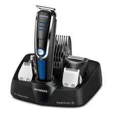 Barbeador Elétrico Maquina Barbear Aparelho Barba 3em1 Cor Preto/azul 110v/220v Foto mini 1